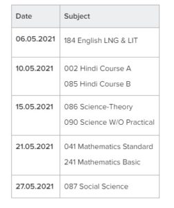 Class 10 datesheet 2021