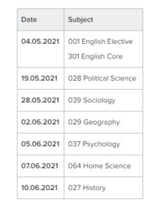 class 12 exam dates 2021 arts sream