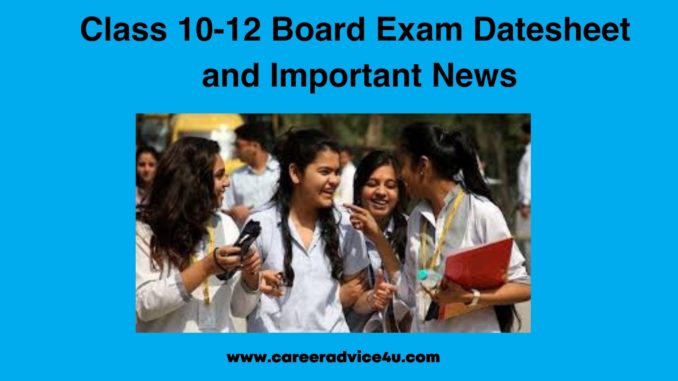 CBSE Class 12 Exam Dates 2021